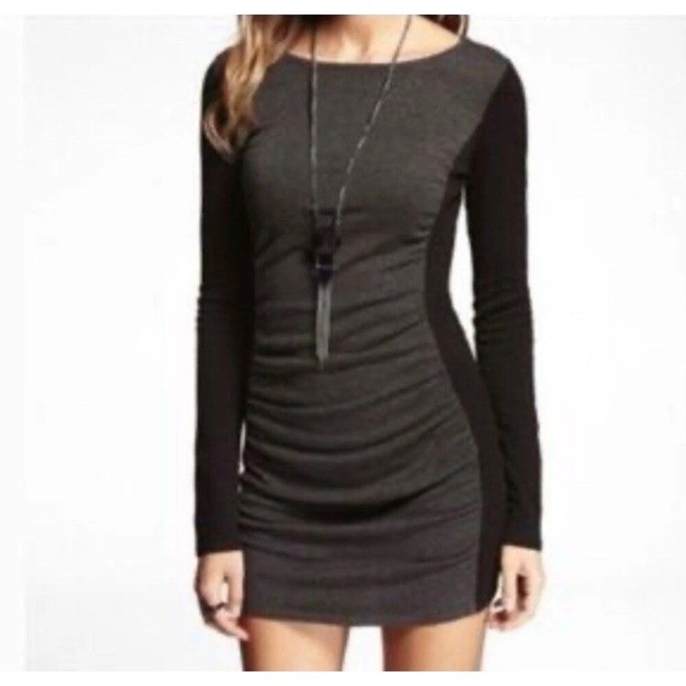 Express Womens Dress Gray & Black Contour Stretch Long Sleeve Size Small